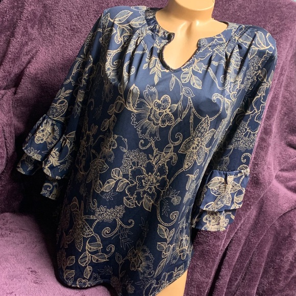 PerSeption Concept Tops - PerSeption Concept Navy Floral Blouse XL